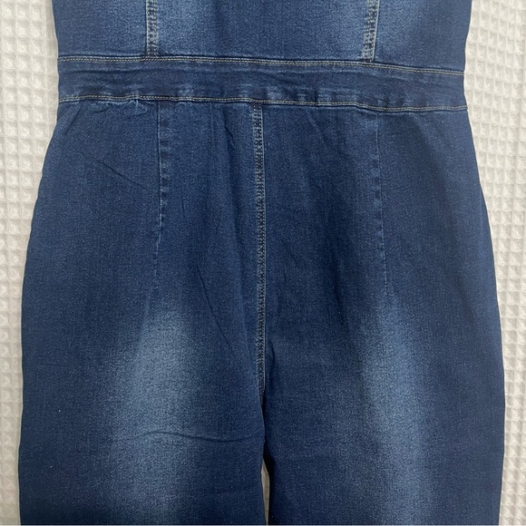 SHEIN Dark Denim Zip Front Jean Wide Leg Jumpsuit Sz XL - Picture 9 of 14